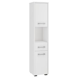 Dulap baie tip coloana alb, cu 2 usi, sertar si rafturi, 30x30x140 cm