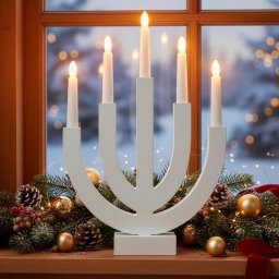 Decoratiune luminoasa tip sfesnic din lemn, 39 cm, lumina calda, alba