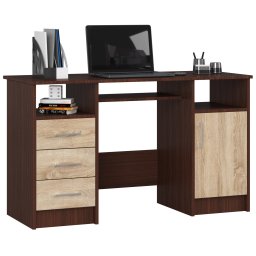 Birou calculator ANA cu 3 sertare si usa, 124x52x74 cm, wenge si stejar sonoma