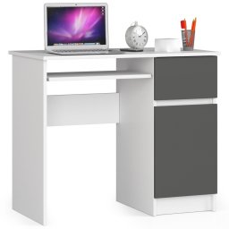 Birou calculator PIKSEL cu sertar, dulap si raft tastatura, alb-gri, 90 cm