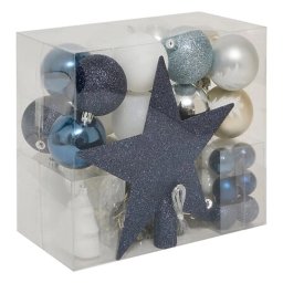 Set decoratiuni de Craciun pentru brad, 44 piese, albastru si alb