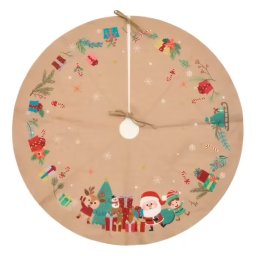 Covoras decorativ sub brad de Craciun, 90 cm, model Mos Craciun, bej