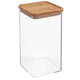 Cutie de depozitare patrata 1,5L cu capac din bambus, transparenta