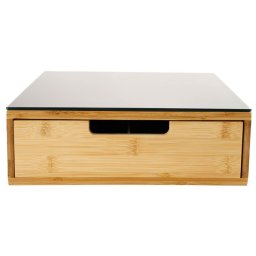 Suport capsule cafea cu sertar 5Five Blackbamboo, bambus si sticla