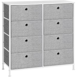 Comoda SONGMICS cu 8 sertare textile, cadru metalic si blat MDF, gri-alb