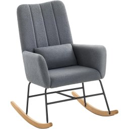 Fotoliu balansoar SONGMICS cu brate, fleece gri, cadru otel, 136 kg