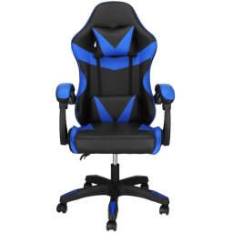 Scaun gaming ergonomic pentru birou, cu suport lombar si tetiera, negru albastru