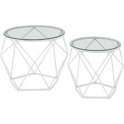 Set 2 masute de cafea rotunde VASAGLE, sticla securizata, alb