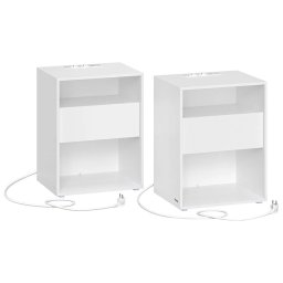 Set 2 noptiere VASAGLE cu USB, prize, sertar si rafturi, alb mat