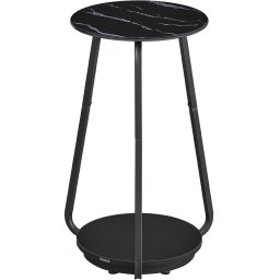 Masuta rotunda VASAGLE tip noptiera, sticla securizata, negru, 30x30x55 cm
