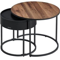 Set 2 masute de cafea VASAGLE cu blat detasabil si depozitare ascunsa, nuc