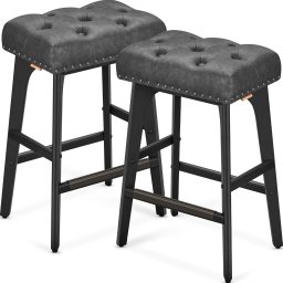 Set 2 scaune bar VASAGLE tapitate, piele ecologica si picioare din lemn, negre