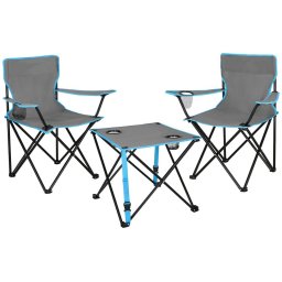 Set masa pliabila cu 2 scaune pentru camping, husa transport, gri