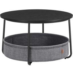Masuta de cafea rotunda VASAGLE cu cos textil, 75x45 cm, negru si gri