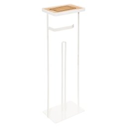 Suport pentru hartie igienica 5Five cu raft, otel alb, 18,5x12x59 cm