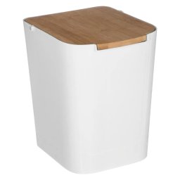 Cos de gunoi 5Five Natureo cu capac din bambus, 5L, alb