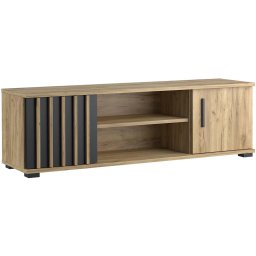 Comoda TV moderna 140 cm cu 2 usi si rafturi, craft cu negru