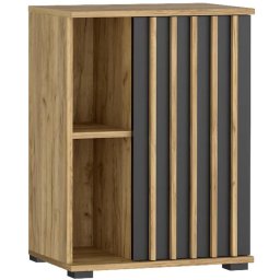 Comoda Montana 60 cu 1 usa si 2 rafturi, craft si negru, 60x37x80 cm