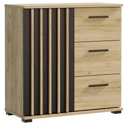 Comoda Montana 80 cu 3 sertare si 1 usa, negru si stejar craft, 81x37x80 cm