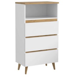 Comoda biblioteca Norge 03 cu 3 sertare si raft deschis, alb stejar craft