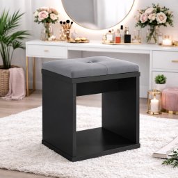 Taburet pentru masuta de toaleta, sezut confortabil, 30x30x42 cm, negru