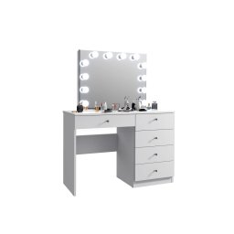 Masa de toaleta Cristal Full cu oglinda LED si 5 sertare, alb