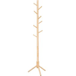 Cuier din lemn masiv VASAGLE, 8 carlige, înaltime reglabila, natur, 47x47x175 cm