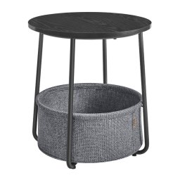 Masuta de cafea rotunda Vasagle cu cos textil, 45x50 cm, negru-gri