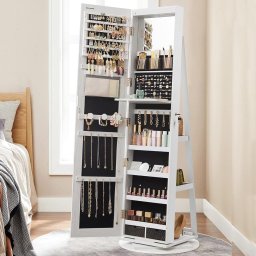 Oglinda de podea Songmics cu dulap pentru bijuterii, rotire 360° si LED