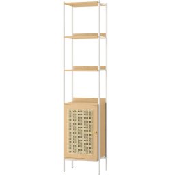 Biblioteca VASAGLE Boho cu 6 etaje si usa tip ratan, alb-bej, 175 cm