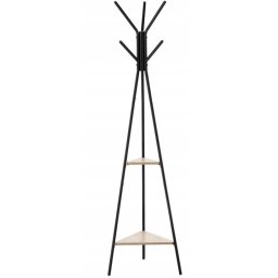 Cuier de hol metalic cu 2 rafturi MDF, design minimalist, 180 cm, negru