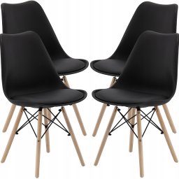 Set 4 scaune de bucatarie negre cu sezut buretat, design scandinav