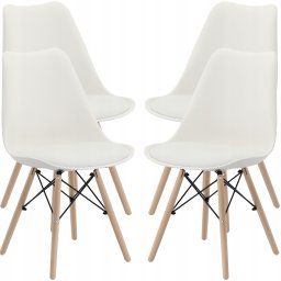 Set 4 scaune de bucatarie albe cu sezut buretat, design scandinav modern