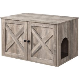 Comoda litiera pentru pisici FEANDREA, cu usi si perete despartitor, gri, 80 cm