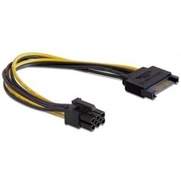 Cablu PC DELOCK; SATA 15 pini la mufa PCI-E 6 pini; 0.21m