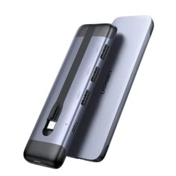 HUB extern Ugreen, "CM285", USB Type-C(T) la 3 x USB 3.0 (M), 1 x HDMI 4K/30Hz, 1 x USB Type-C PD 100W, negru "70408