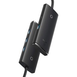 HUB extern Baseus Lite, porturi USB: USB 3.0 x 4, conectare prinUSB Type-C, lungime 2m, negru, "WKQX030501