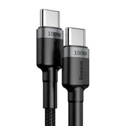 CABLU alimentare si date Baseus Cafule, Fast Charging Data Cable pt. smartphone, USB Type-C la USB Type-C PD2.0 20V/5A, brodat, 2m, gri+negru #CATKLF-ALG1" 55883