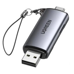 CARD READER extern Ugreen, #CM185" interfata USB 3.0 si USB Type-C 3.0, citeste/scrie: SD, microSD viteza pana la 5 Gbps, suporta carduri maxim 2 TB, plastic, black 50706