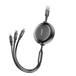 Cablu de date 3 in 1 BASEUS Golden Loop CAMLT-JH01, Retractabil, Lightning, Micro-USB, Type-C, 120 cm, Negru, 51913