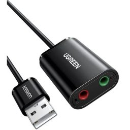 PLACA de SUNET Ugreen, US205" extern, interfata USB 2.0, conectori 2 x jack 3.5 mm, negru 30724