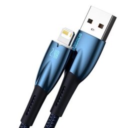 Cablu USB - Lightning Seria Glimmer, Baseus, Pentru iPhone/iPad/AirPods, 1 m, 2.4 A, CADH000203, Albastru/Gri