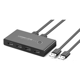 HUB extern Ugreen, #US216" porturi USB: USB 2.0 x 4, conectare prin 2 x USB, partajare date 2 pc-uri simultan, buton comutare PC, lungime 1.5 m, LED, negru, 30767