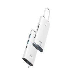 DOCKING Station Baseus Lite, conectare PC USB Type-C, USB 3.0 x 2, USB Type C x 1 PD, HDMI x 1/4K/30Hz, card reader SD/microSD, alb "WKQX050102