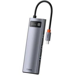 DOCKING Station Baseus Metal Gleam, conectare PC USB Type-C, USB 3.0 x 2, USB Type-C x 1, Card reader SD x 1, MicroSD x 1, USB Type C x 1 PD 100W 5V/9V/14.5V/20V 5A (Max.), HDMI x 1/4K/30Hz, gri "WKWG020113