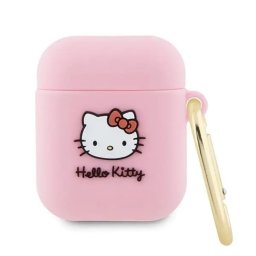 Husă Hello Kitty Silicone 3D Kitty Head pentru AirPods 1/2 – Roz