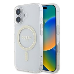 Husa Husa pentru iPhone 16 Pro - Guess IML Glitter Circle MagSafe (GUHMP16LHFGERET) - Clear