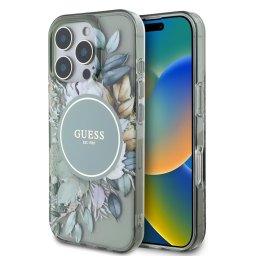 Husa Husa pentru iPhone 16 Pro Max - Guess IML Flower & Tonal Circle MagSafe (GUHMP16XHFWBDCEN) - Green