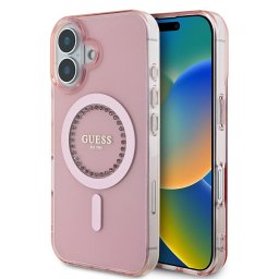 Husa Husa pentru iPhone 16 - Guess IML Rhinestones MagSafe (GUHMP16SPFTDTEP) - Pink