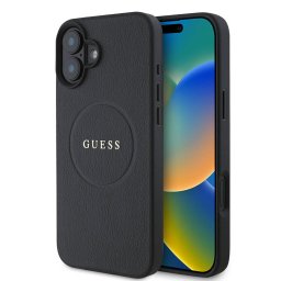 Husa Husa pentru iPhone 16 Plus - Guess Grained Gold Ring MagSafe (GUHMP16MPGHSMMK) - Black